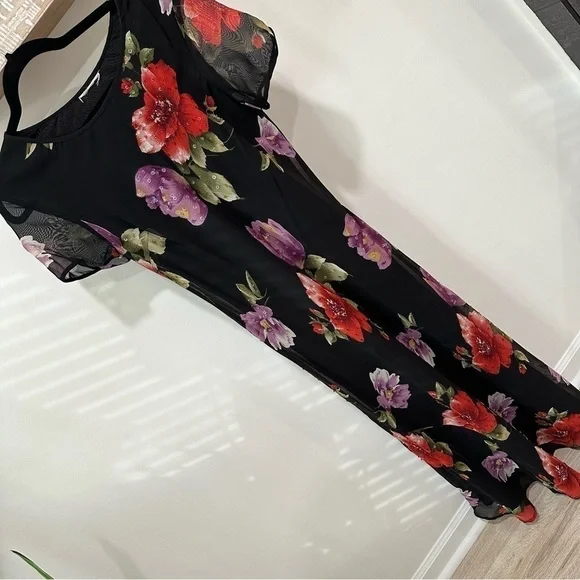 Vintage Floral Maxi Dress Whimsigoth Flowy Evening Gown Cocktail Bloomcore Party - Picture 10 of 16